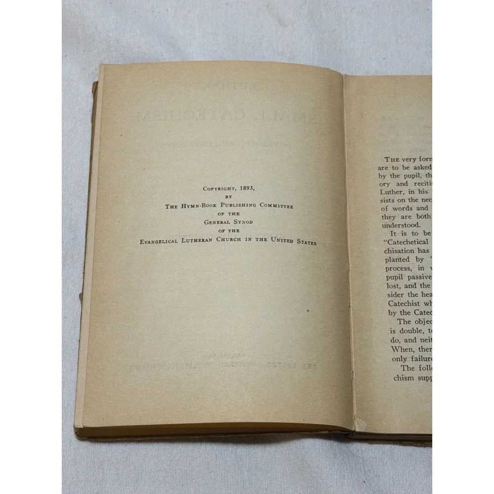 Antique 1893 Luthers Small Catechism General Synod Edition Lutheran Book 6x4